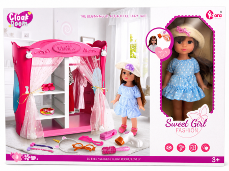دمية مع خزانتها والاكسسوارات Sweet Girl Fashion