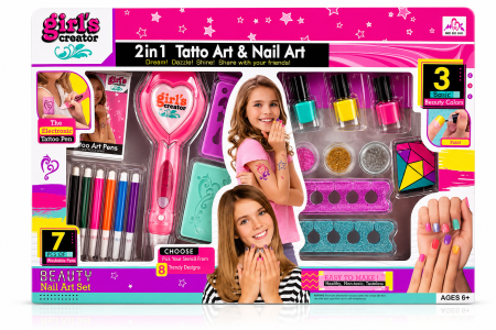 مجموعة تاتو وطلاء أظافر 2 في 1 للأطفال (2 in 1 Tattoo Art & Nail Art Set)