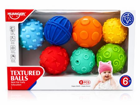 مجموعة الكرات الحسية المطاطية للأطفال – 8 قطع (Textured Sensory Balls) Huanger