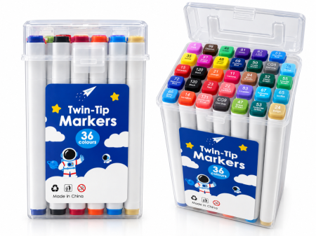 أقلام تلوين ماركر برأسين (Twin-Tip Markers) - طقم 36 لون