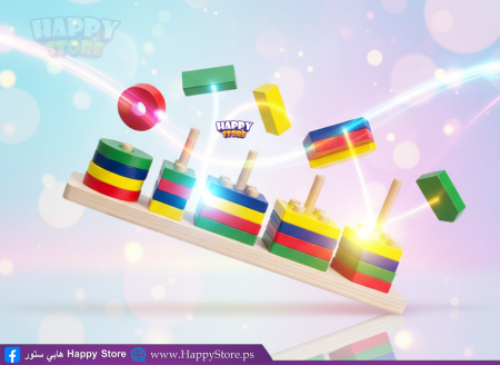 ترتيب الاشكال الخشبية الملونة