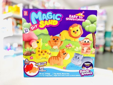 رمل سحري بعدة الوان مع وعاء وقوالب